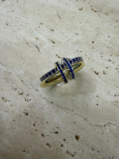 Gold 2’li Nova Knot Mavi Taşlı Yüzük - Muas Aksesuar