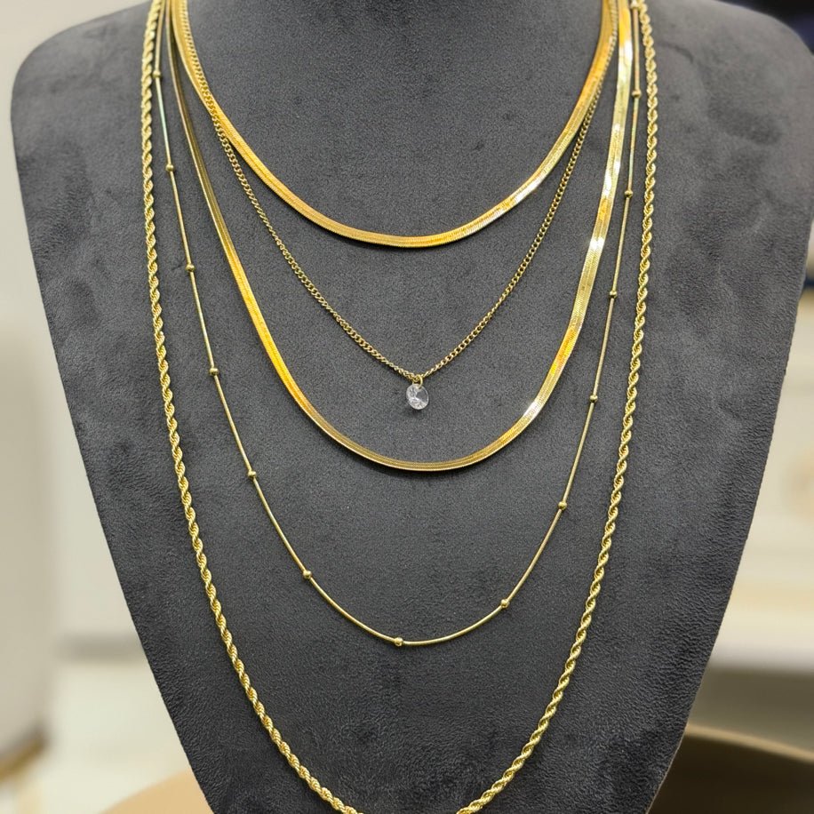 Gold 5’li Tek Taşlı Kolye - Muas Aksesuar