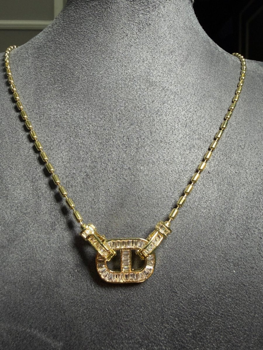 Gold Baget Taşlı Geometrik Kolye - Muas Aksesuar
