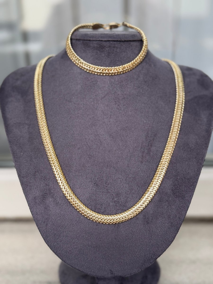 Gold Balık Sırtı Kolye ve Bileklik Set - Muas Aksesuar