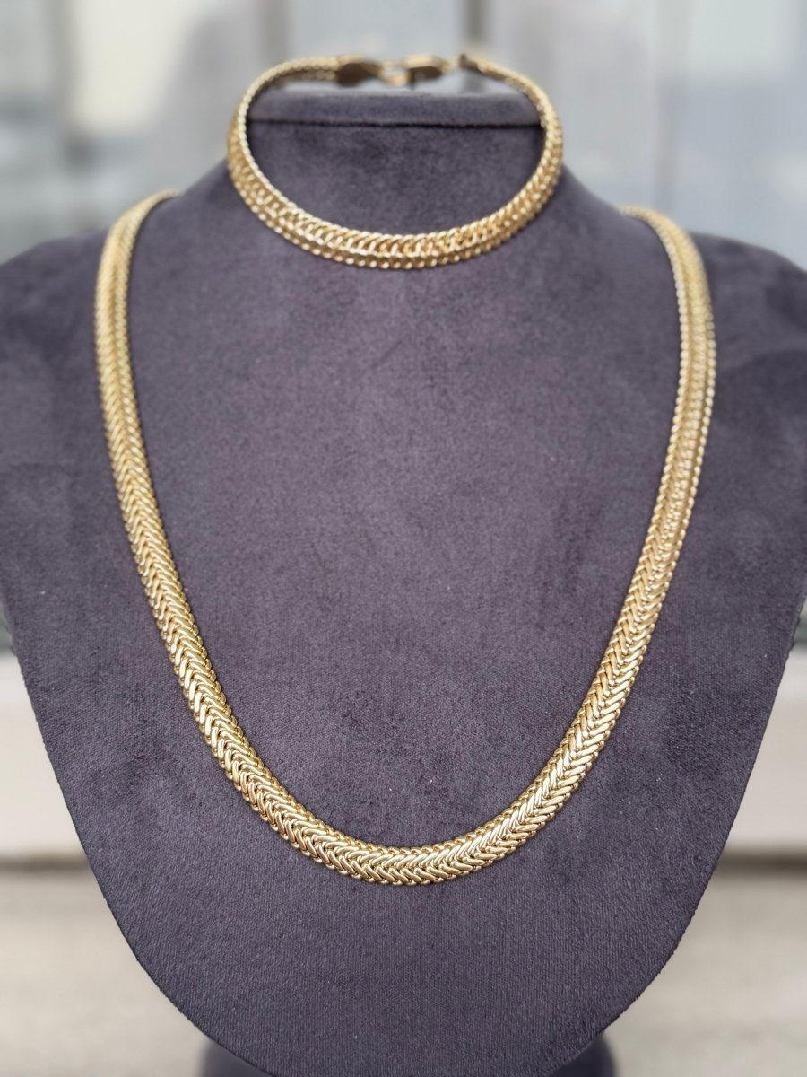 Gold Balık Sırtı Kolye ve Bileklik Set - Muas Aksesuar
