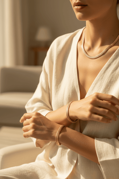 Gold Balık Sırtı Kolye ve Bileklik Set - Muas Aksesuar