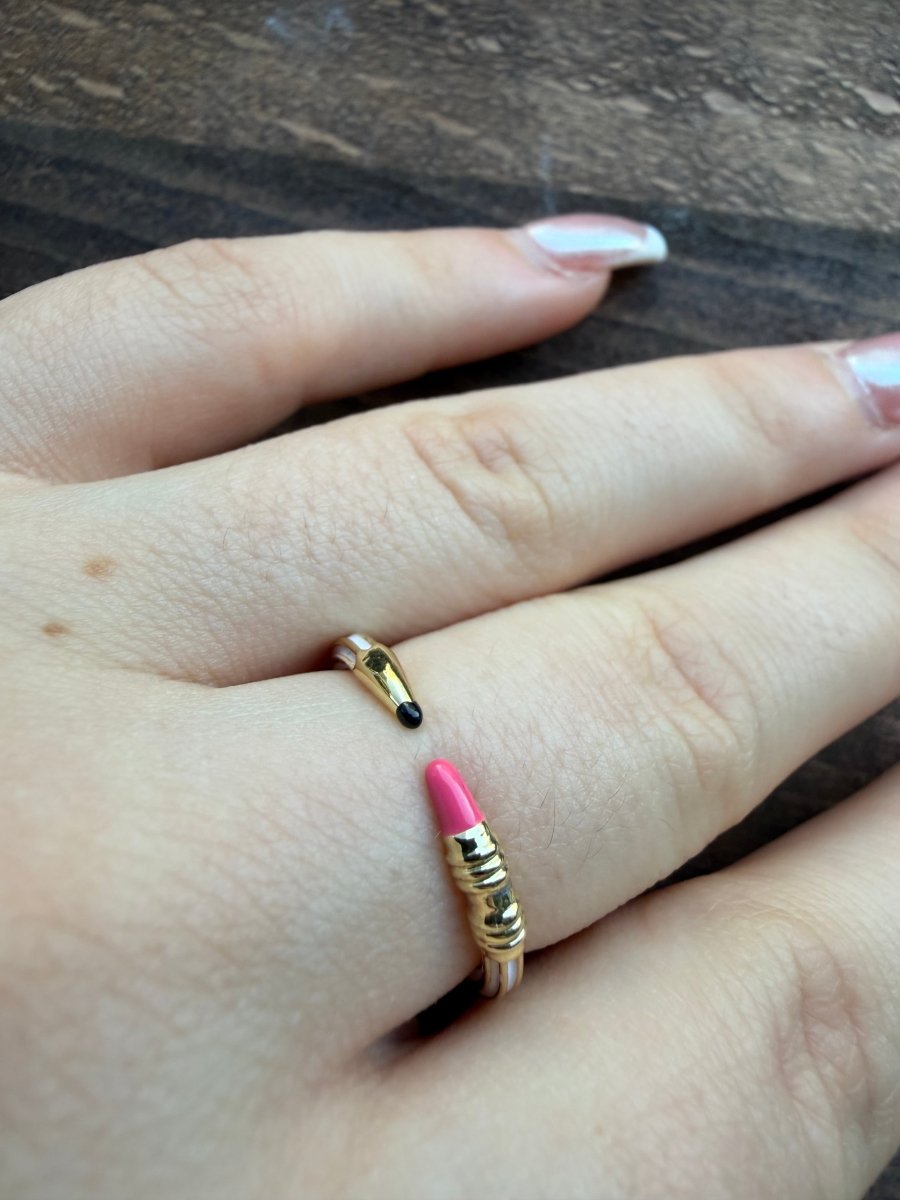 Gold Beyaz Kalem Yüzük - Muas Aksesuar