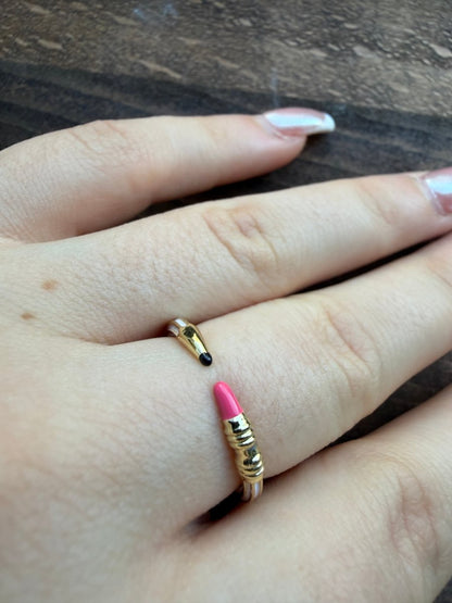 Gold Beyaz Kalem Yüzük - Muas Aksesuar