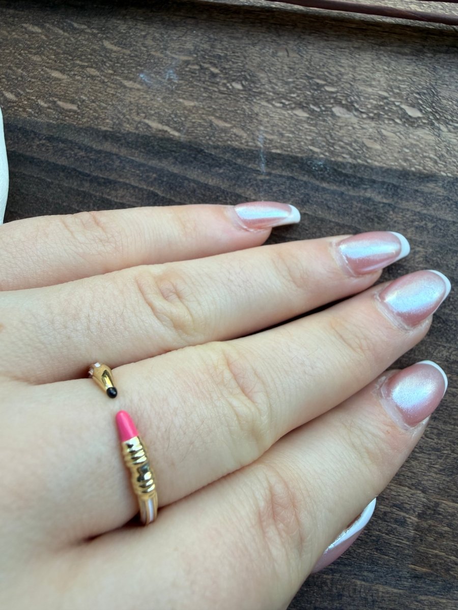 Gold Beyaz Kalem Yüzük - Muas Aksesuar