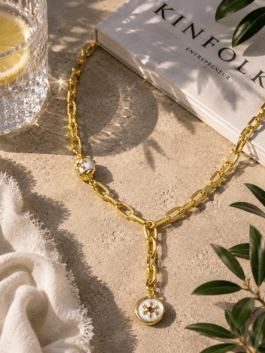 Gold Beyaz Mineli Frozen Y Kolye - Muas Aksesuar