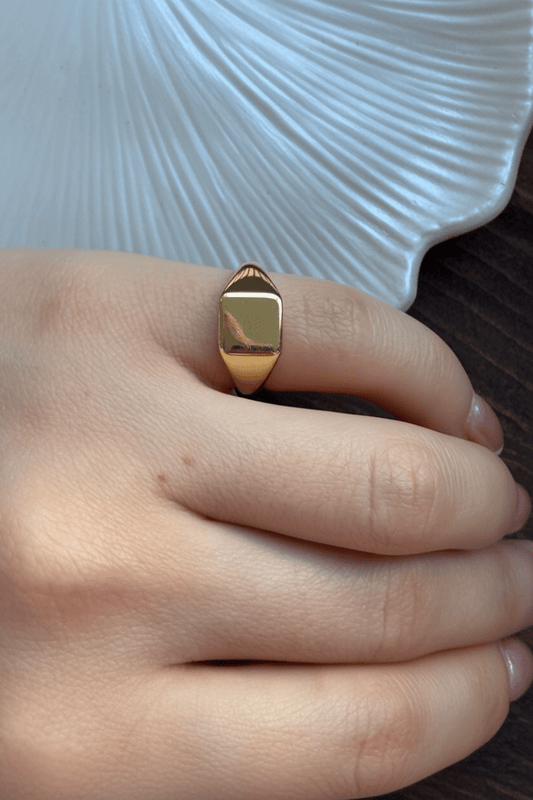 Gold Düz Kare Serçe Parmak Yüzüğü - Muas Aksesuar