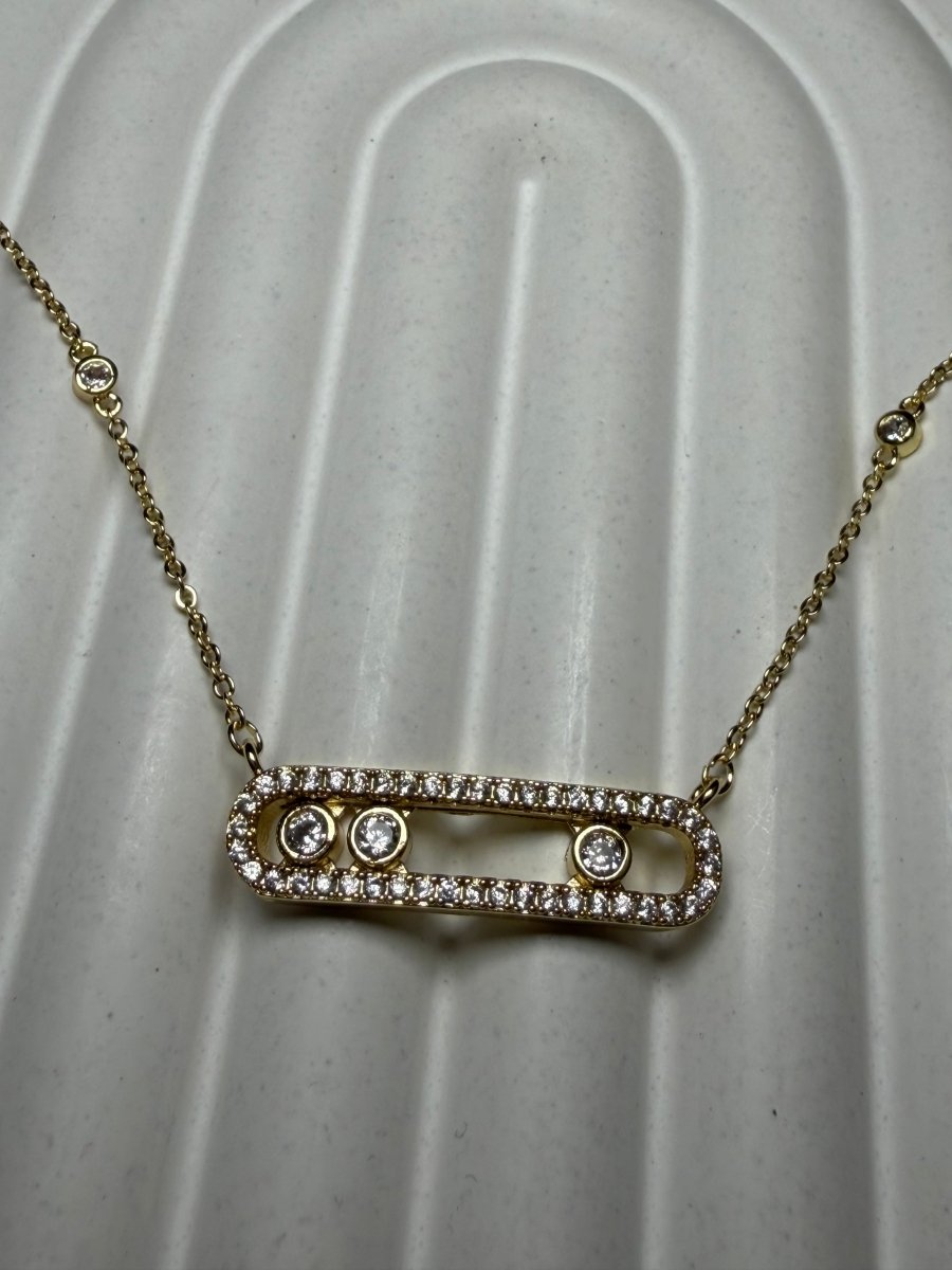 Gold Hareketli 3 Taşlı Kolye - Muas Aksesuar