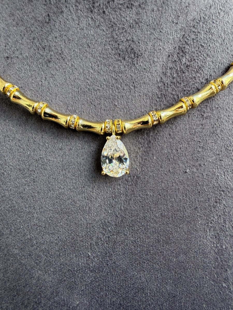 Gold Kemik Damla Taşlı Kolye - Muas Aksesuar