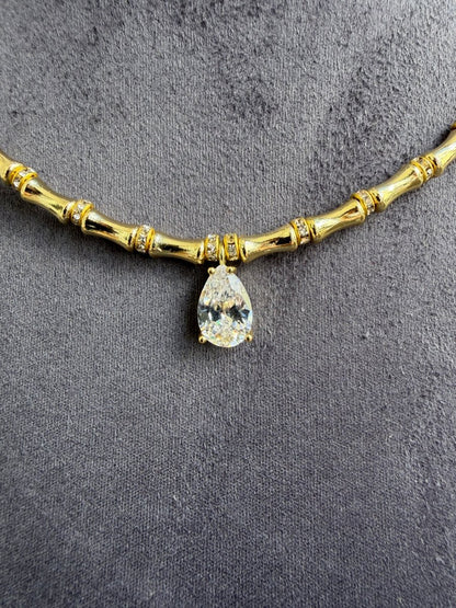 Gold Kemik Damla Taşlı Kolye - Muas Aksesuar