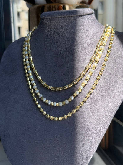 Gold Kemik Mini Taşlı Kolye - Muas Aksesuar