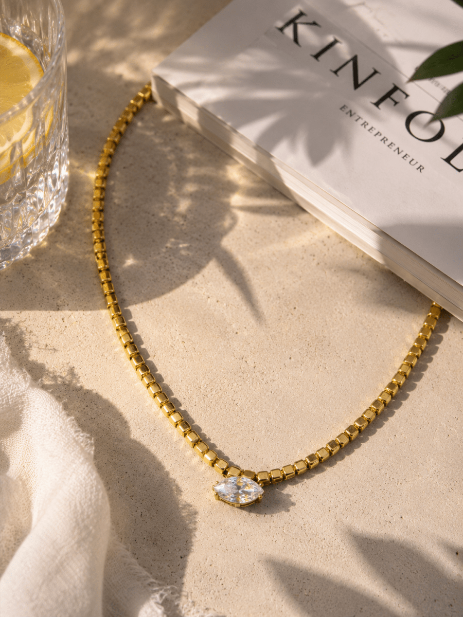 Gold Markiz Taşlı Maria Kolye - Muas Aksesuar