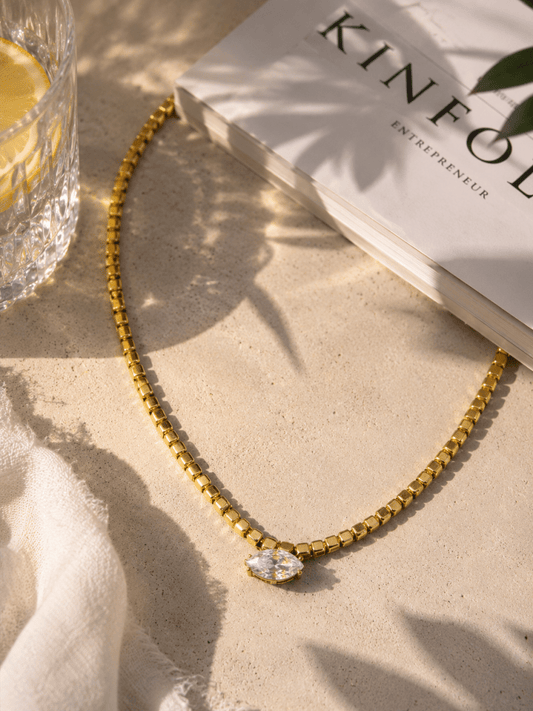 Gold Markiz Taşlı Maria Kolye - Muas Aksesuar