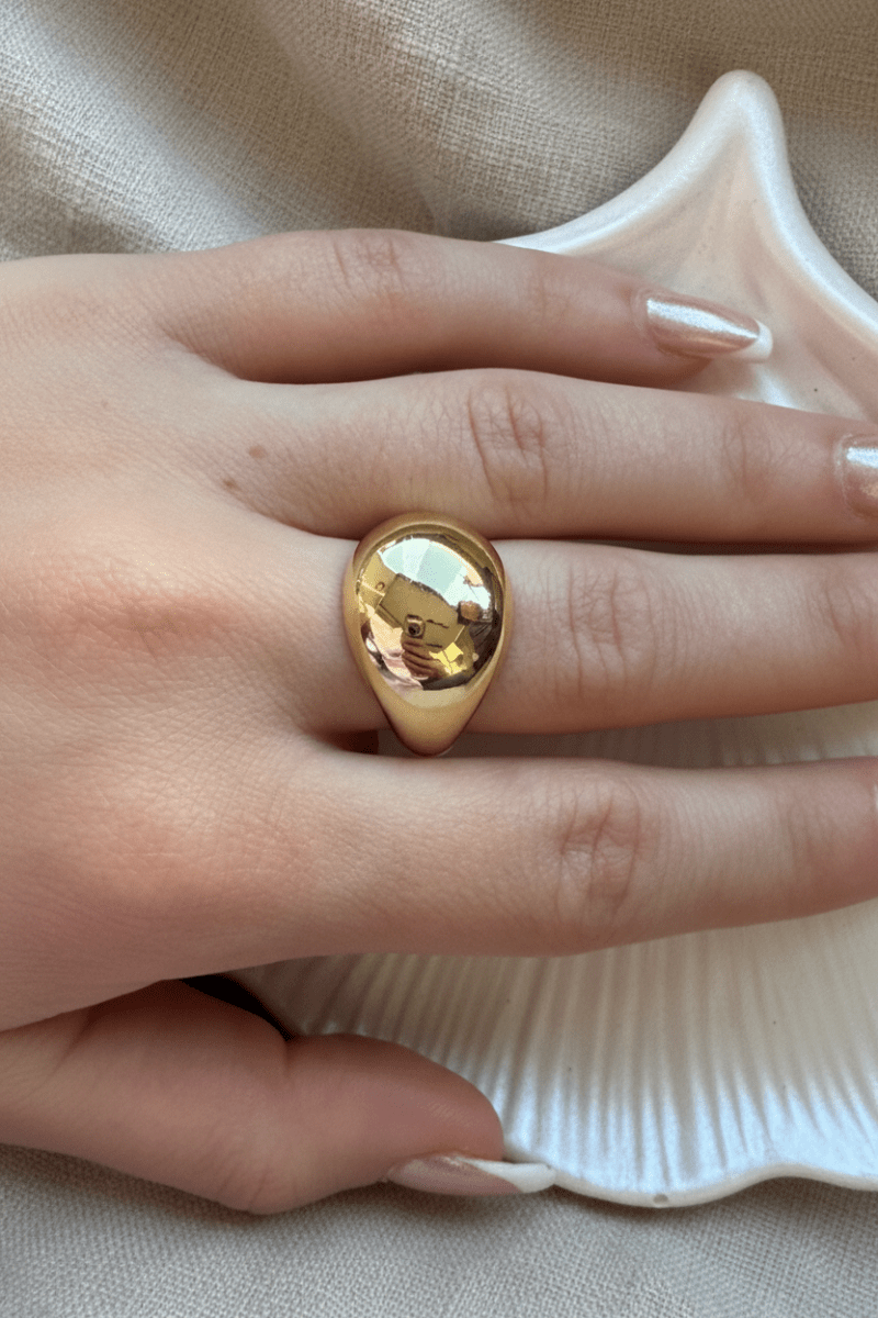 Gold Oval Ayna Yüzük - Muas Aksesuar