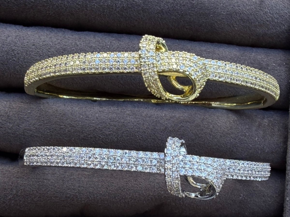 Gold Taşlı Düğüm Kelepçe Bileklik - Muas Aksesuar