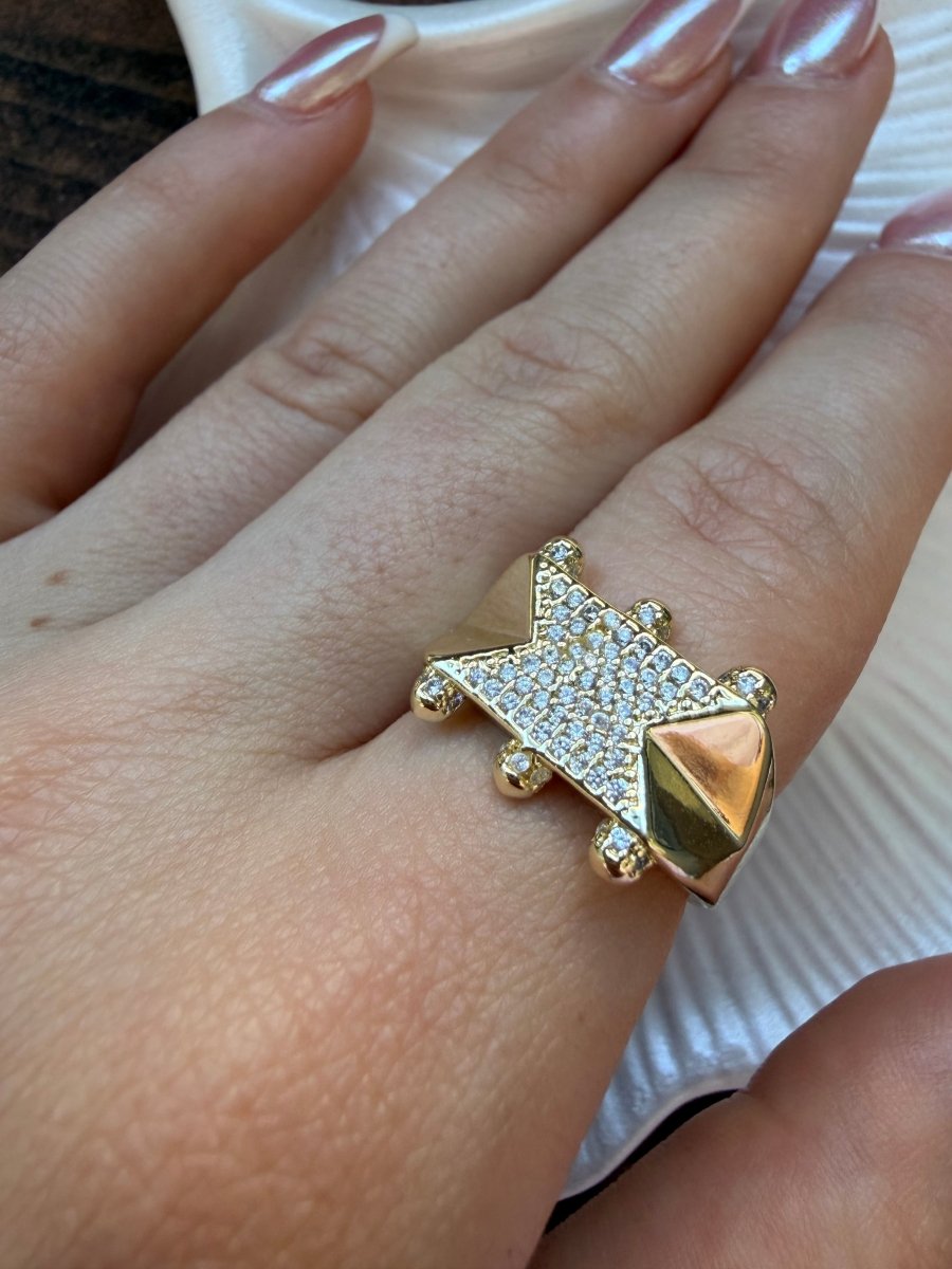 Gold Taşlı Taç Yüzük - Muas Aksesuar