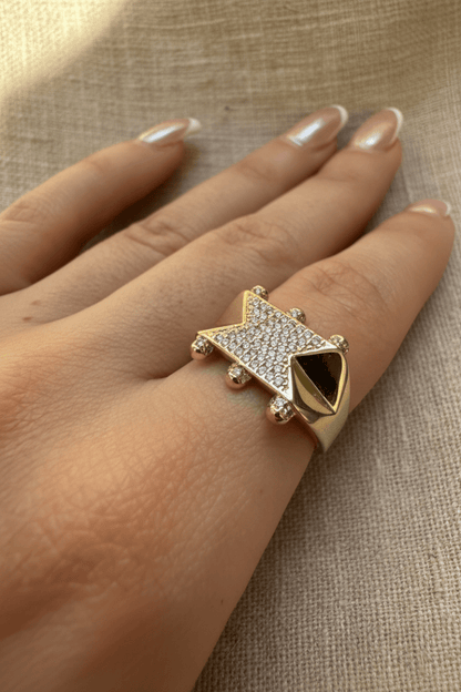 Gold Taşlı Taç Yüzük - Muas Aksesuar