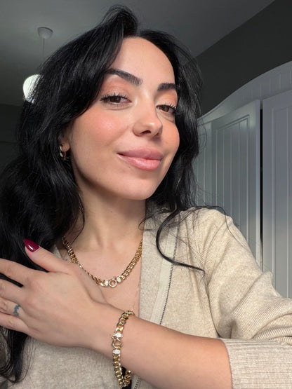 Gold Taşlı Tasarım Gurmet Kolye & Bileklik Set - Muas Aksesuar