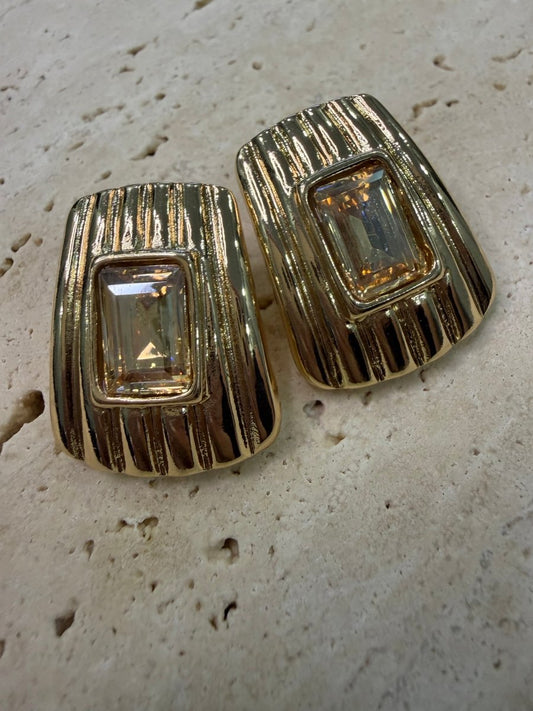 Gold Yağ Yeşili Taşlı Küpe - Muas Aksesuar