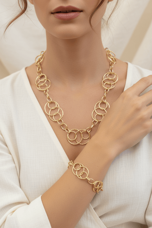 Gold Yaldızlı Halka Kolye & Bileklik Set - Muas Aksesuar