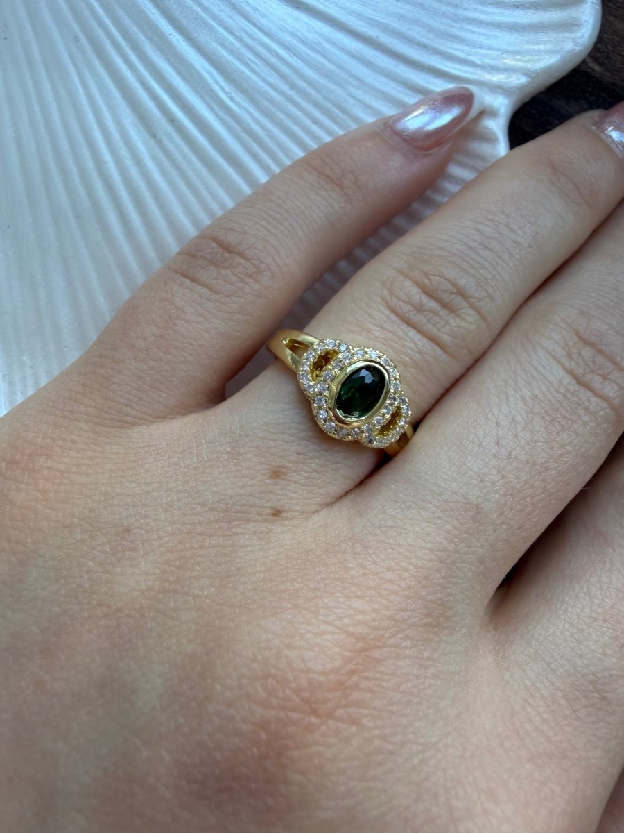 Gold Yeşil Taşlı Hürrem Yüzük - Muas Aksesuar