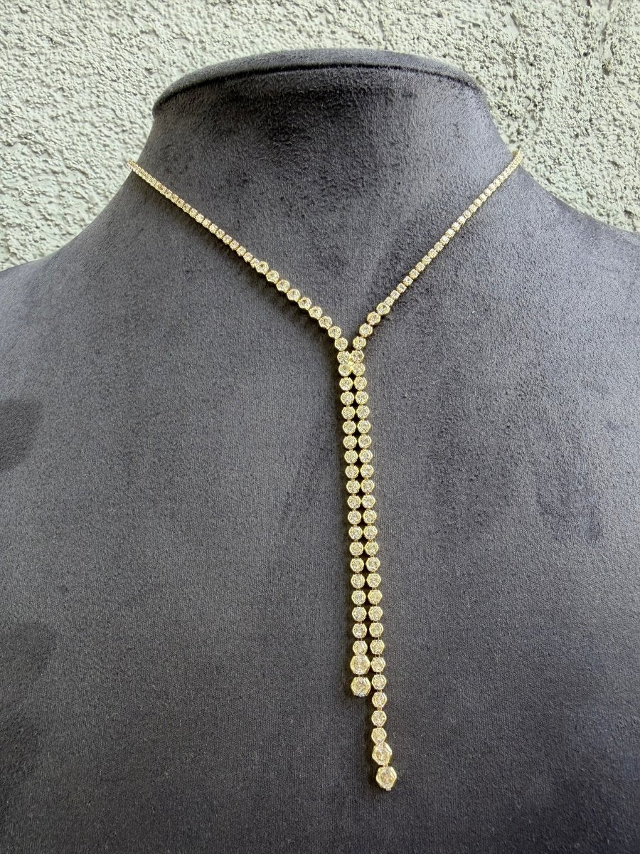 Gold Yuvarlak Taşlı Y Kolye - Muas Aksesuar