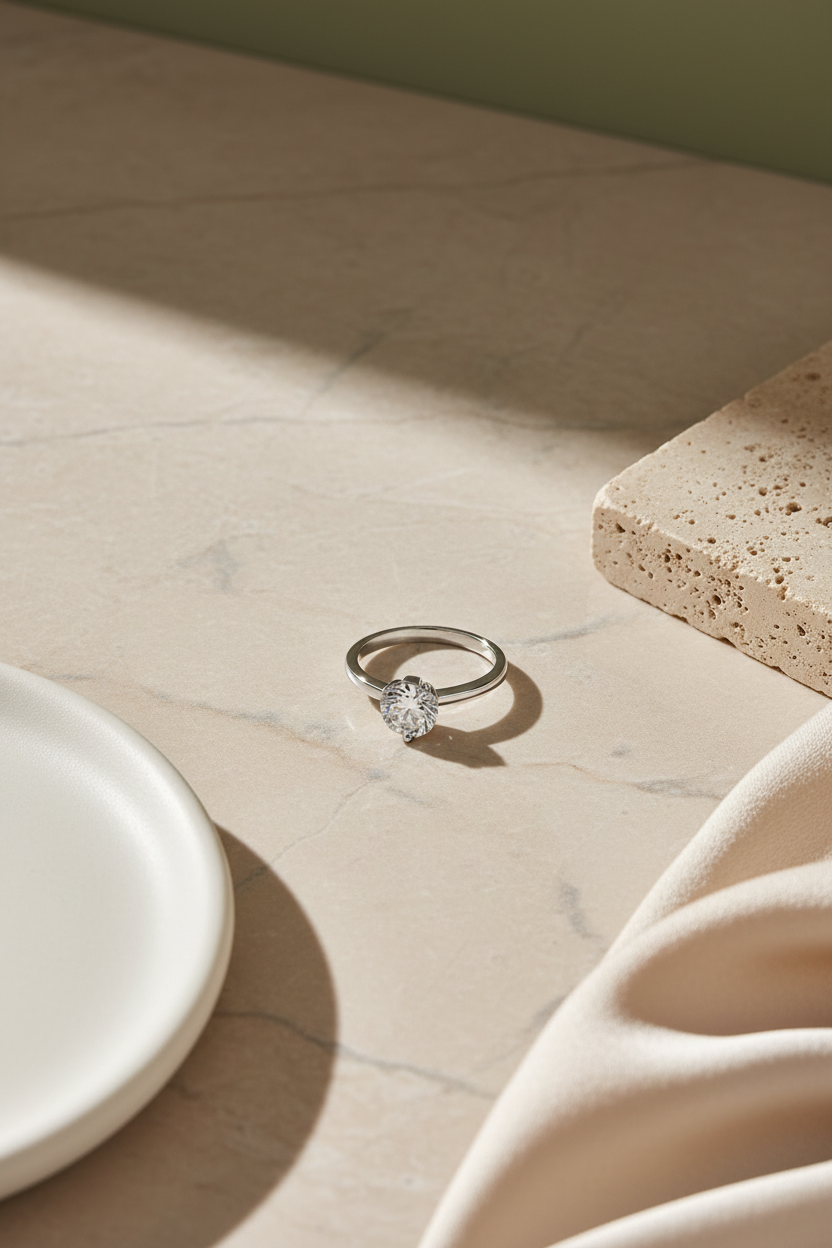 Silver Yuvarlak Teş Taş – Flatlay
