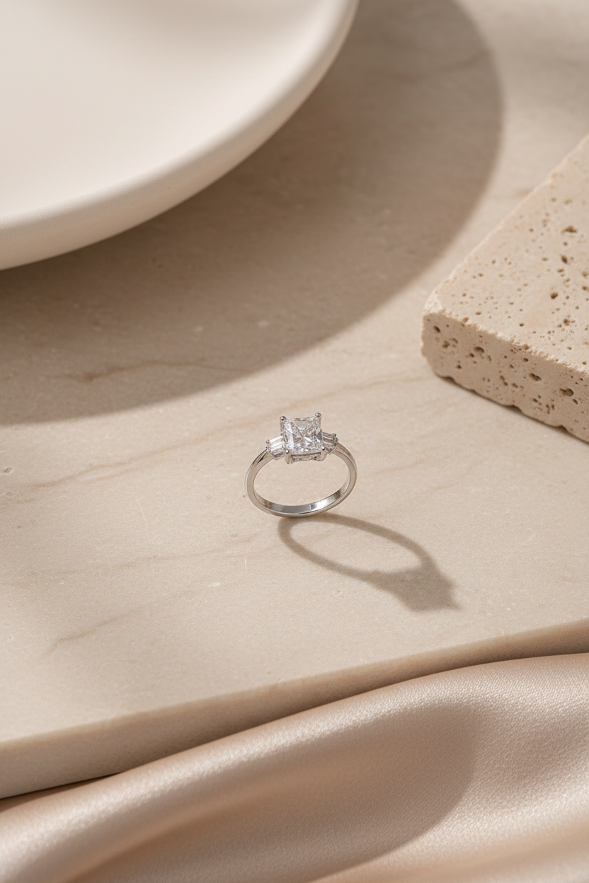 Silver 3 Taşlı Baget – Flatlay