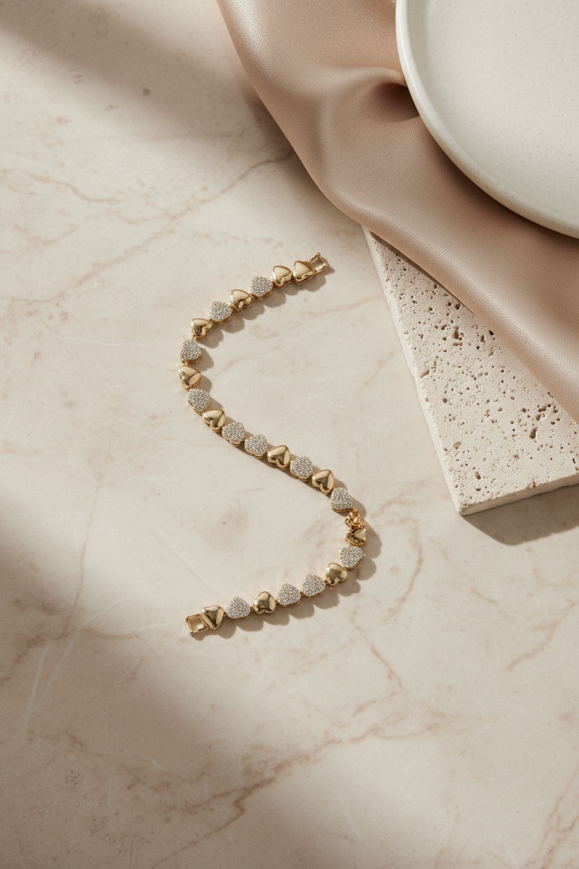 Gold Taşlı Kalp – Flatlay