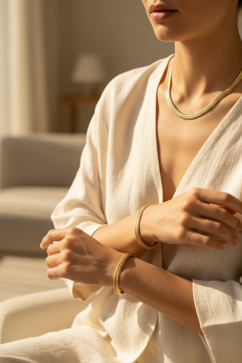 Gold Balık Sırtı Kolye ve Bileklik Set lifestyle