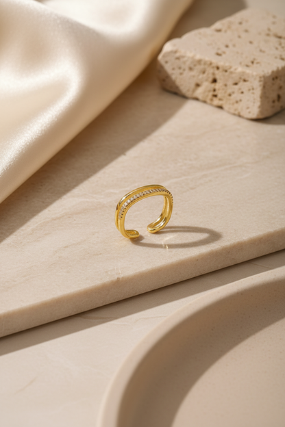 Gold İkili Taşlı İnce – Flatlay