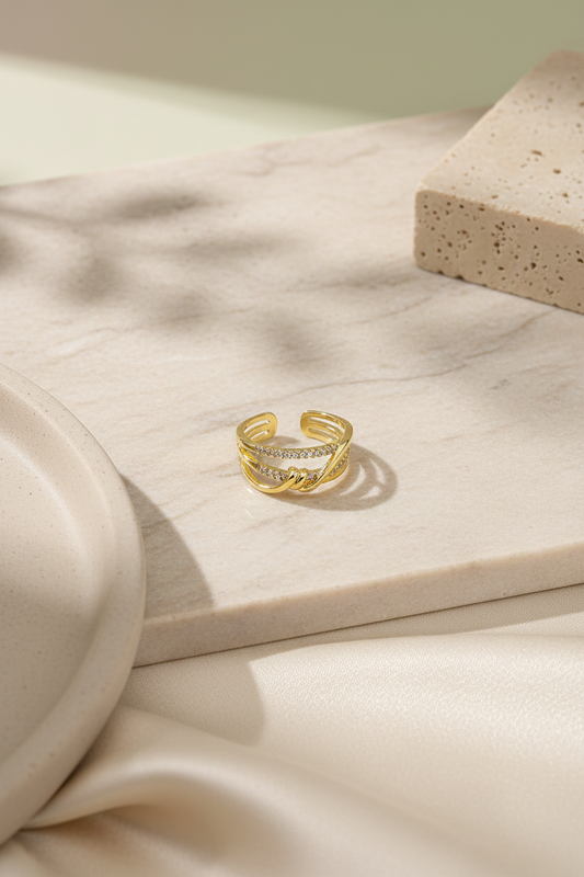 Gold 3'lü Taşlı Düğüm – Flatlay