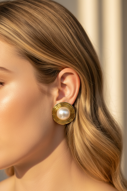 Gold Yuvarlak İncili Küpe lifestyle