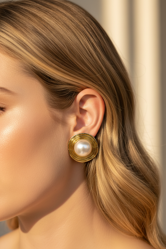 Gold Yuvarlak İncili Küpe lifestyle