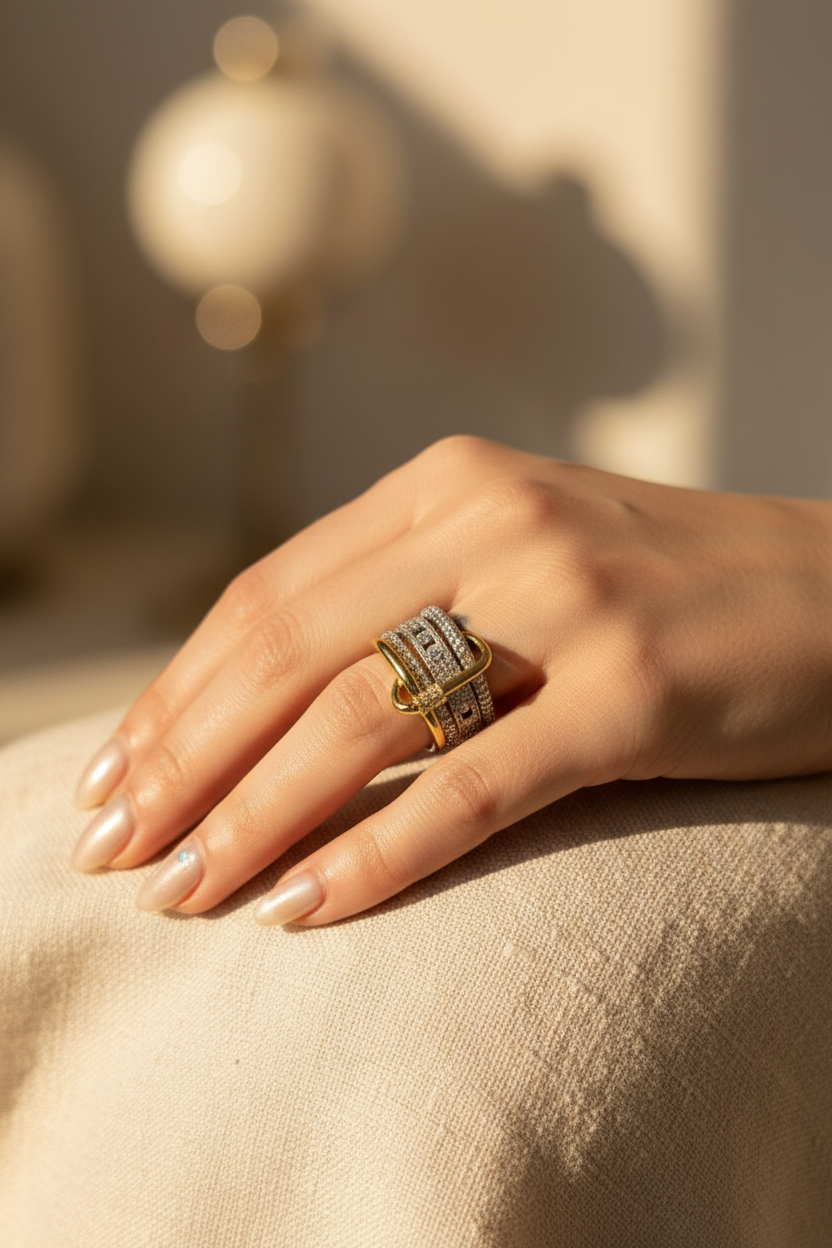 Gold & Silver 4'lü Hareketli Taşlı Yüzük lifestyle