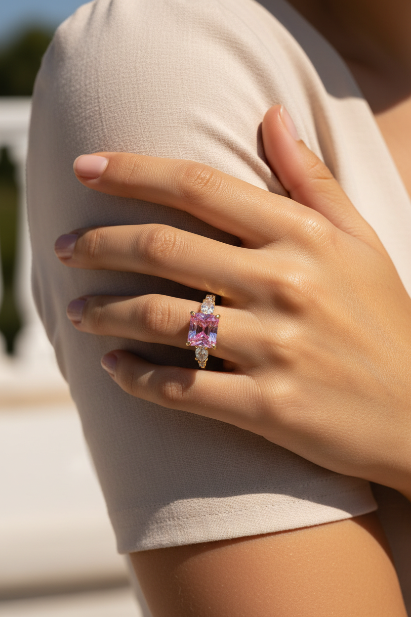 Gold Pembe Taşlı Pırlanta Yüzük – Lifestyle 2