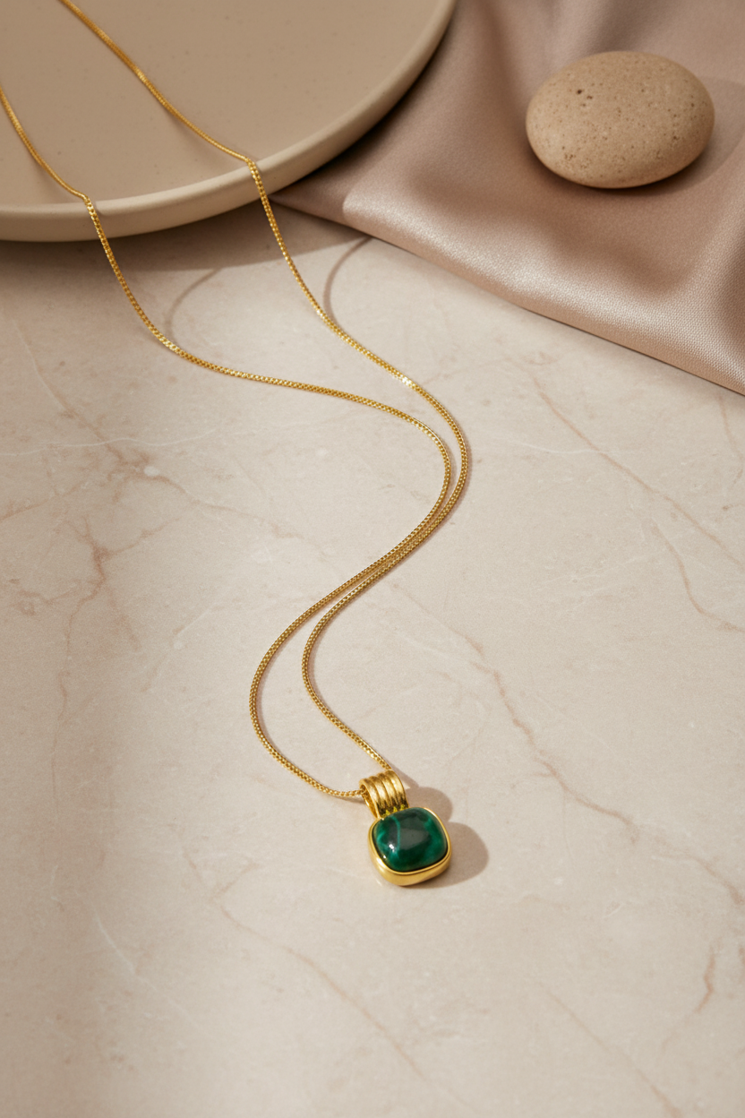 Gold Yeşil Taşlı – Flatlay