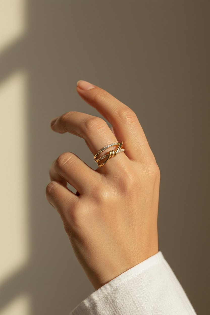 Gold 3'lü Taşlı Düğüm – Lifestyle 1
