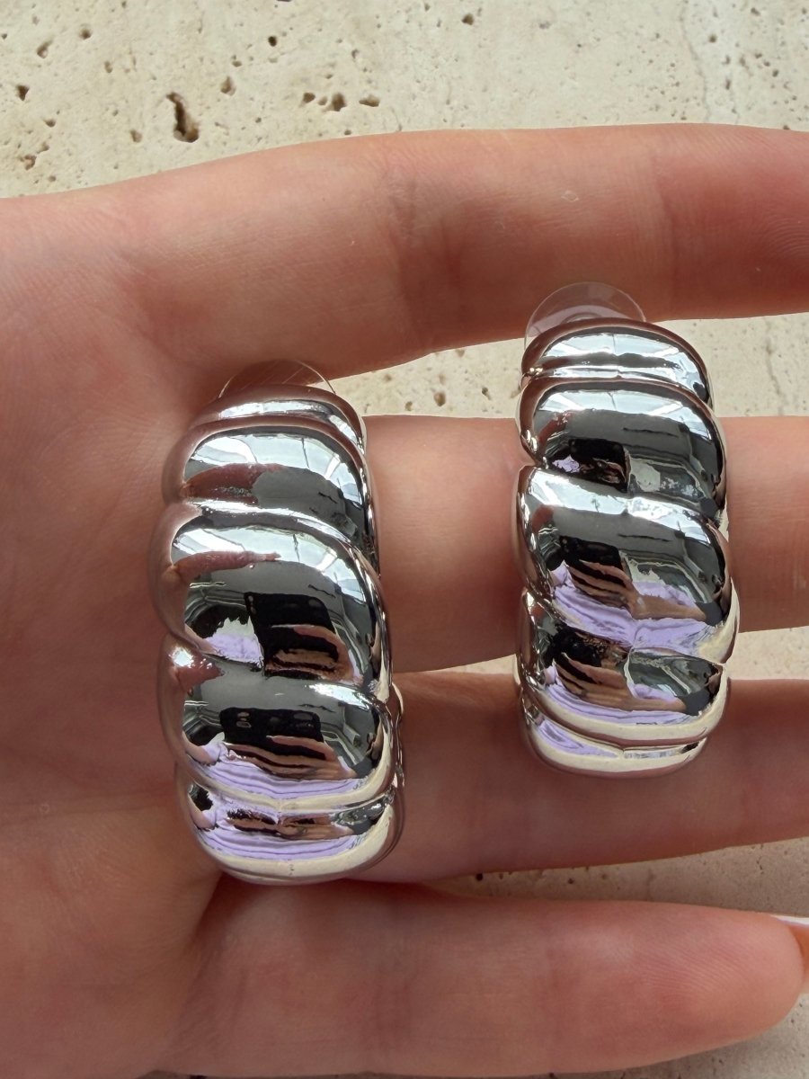 Silver Büyük Bombeli Küpe - Muas Aksesuar