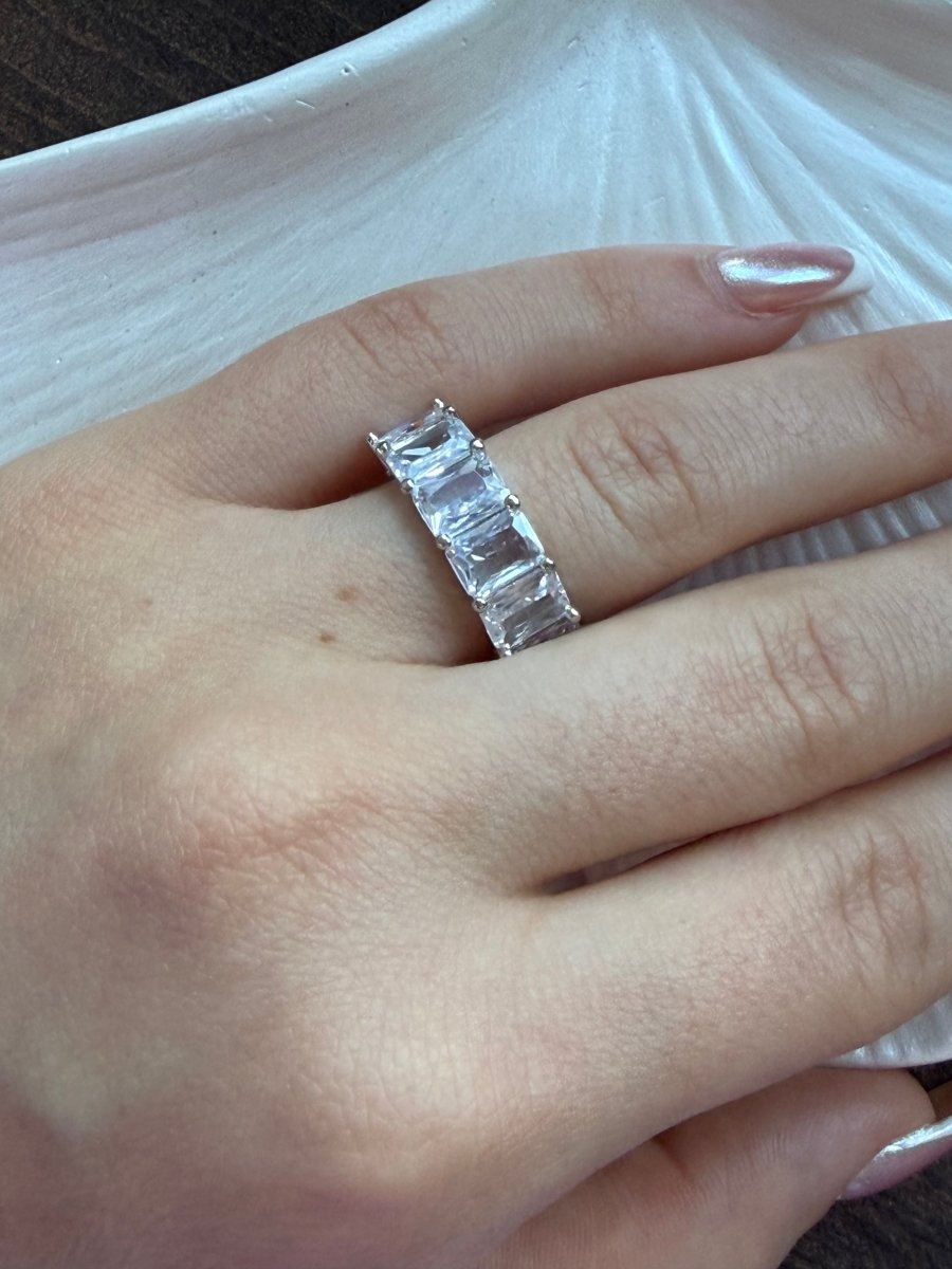 Silver Büyük Taşlı Yarım Tur Yüzük - Muas Aksesuar