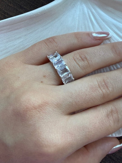 Silver Büyük Taşlı Yarım Tur Yüzük - Muas Aksesuar
