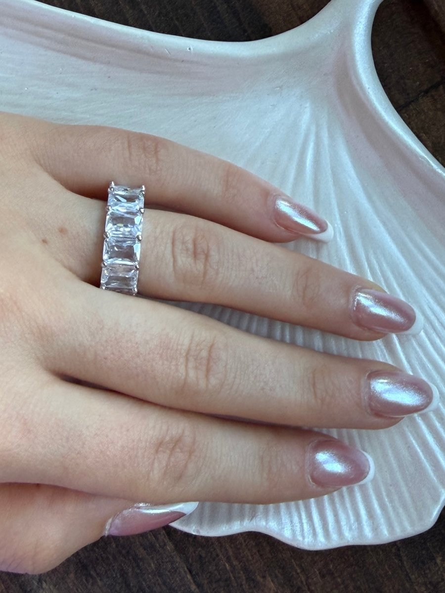Silver Büyük Taşlı Yarım Tur Yüzük - Muas Aksesuar