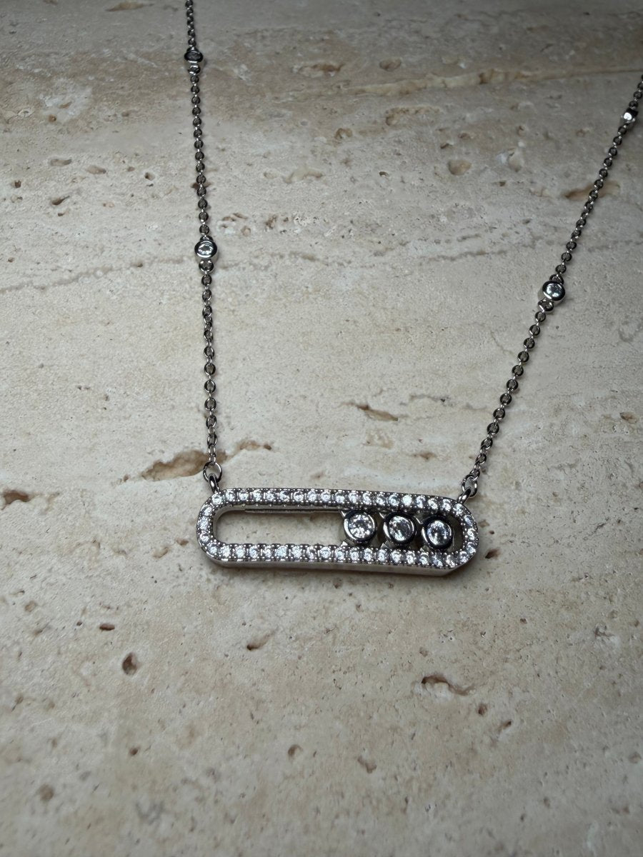 Silver Hareketli 3 Taşlı Kolye - Muas Aksesuar
