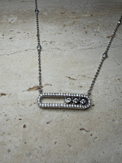 Silver Hareketli 3 Taşlı Kolye - Muas Aksesuar