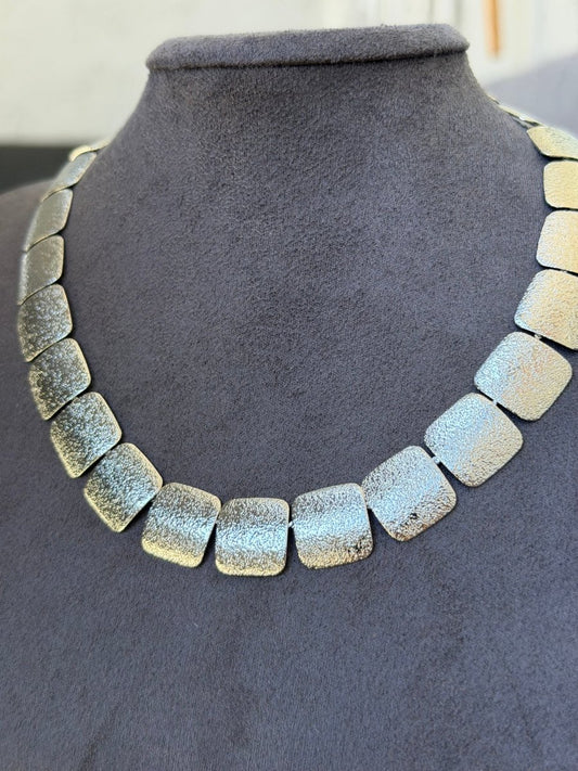 Silver Kare Büyük Pul Kolye - Muas Aksesuar